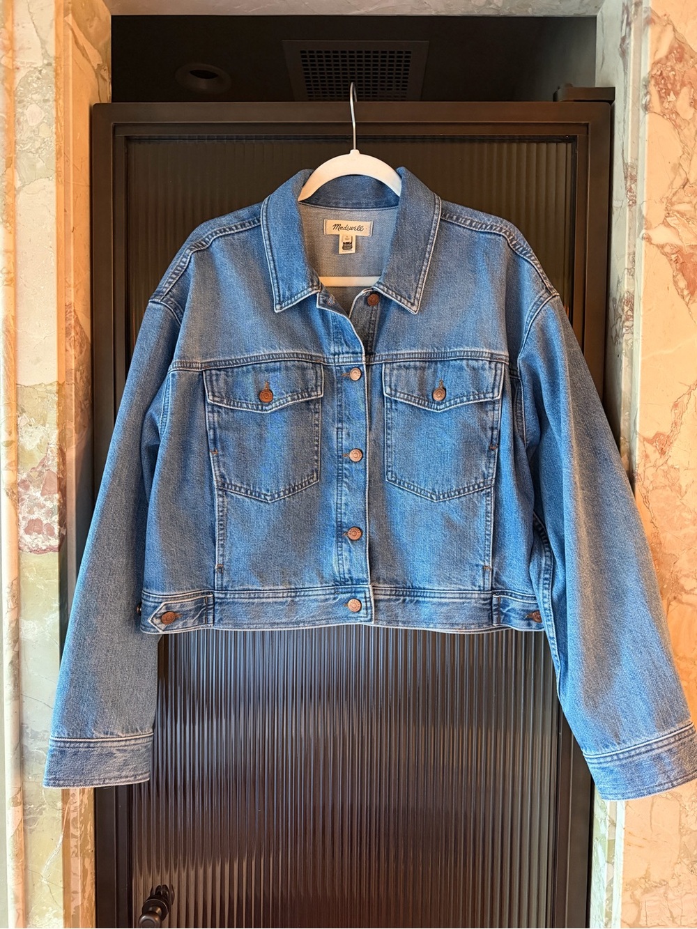 Madewell - Cropped Oversized Denim Jacket, Size Large